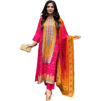 ANNI DESIGNER Women's Rayon Blend Printed Straight Kurta with Pant & Dupatta (Shubhangi Rani_XL_Pink_X-Large)