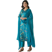 ANNI DESIGNER Women's Cotton Blend Straight Printed Kurta with Pant & Dupatta (GETO RAMA_XL_Light Blue_X-Large)