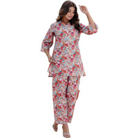 Yashika Women's Floral Regular Trendy Printed Cotton Blend Straight Orange Color Kurta and Palazzo Set (YS-KS2075-P