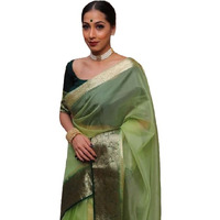 Yashika Women's Plain Organza Saree with Floral Woven Border and Unstitched Blouse Material (AZ-YS-OG1-ORGANZA MAHENDI