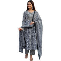 KLOSIA Women Embroidered Kurta and Pant Set with Dupatta (XX-Large) Grey