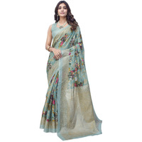 Yashika Women's Elegant Printed Art Silk Saree Set with Blouse - Elevate Your Style with Trendy Ethnic Fashion! (AZ-YS-P1-PUDINA BLUE)