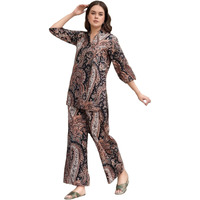 ANNI DESIGNER Women's Cotton Blend Mid Thigh Printed Co-Ord Set (JID Keri Black Co-Ord_S_Black_Small)