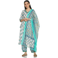 KLOSIA Women Block Printed A-Line Kurta and Pant set with Dupatta (Medium)