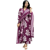 KLOSIA Women Printed A-Line Kurta and Pant with Dupatta (in, Alpha, 2XL, Wine)