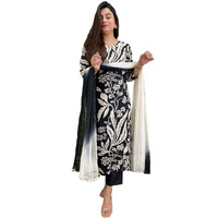 ANNI DESIGNER Women's Cotton Blend Printed Straight Kurta with Pant & Dupatta (Jasper Black_3XL_Black_XXX-Large)
