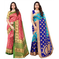 Yashika Women's Combo Art Silk Printed Saree With Blouse Piece Pack Of 2(ALIFA PINK-KORA BLUE)