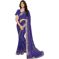 Yashika Women's Woven Printed Georgette Jacquared lace Saree with Unstitched Blouse Material (AZ-YS-P1-AKSHARA-CHARITHA-Parent_Blue 01)
