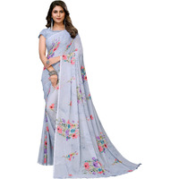Yashika Women's Trendy Printed Georgette Grey Color Saree with Blouse Material(VINITA GREY)