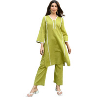 ANNI DESIGNER Women's Cotton Blend Solid Ethnic Co-ord Set (THARA Mehandi_XL_Green_X-Large)