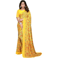 Yashika Women's Trendy Georgette Yellow Color Saree with Blouse Material(HARIKA YELLOW)