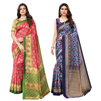 Yashika Women's Combo Art Silk Printed Saree With Blouse Piece Pack Of 2(ALIFA PINK-SWATI NAVY)