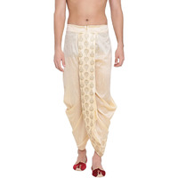 VASTRAMAY Men's Gold Silk Blend Ethnic Dhoti(Gold_Free Size_VASMDT005GO)