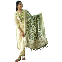 ANNI DESIGNER Women's Rayon Blend Straight Embroidered Kurta with Pant & Dupatta (Pamposh Cream_XXL_Cream_XX-Large)
