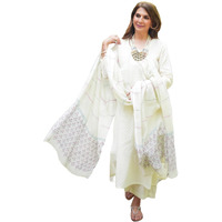 ANNI DESIGNER Women's Rayon Blend Printed Straight Kurta with Pant & Dupatta (Mirai White_XXL_White_XX-Large)