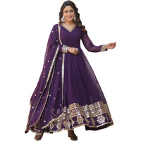 Wedani Faux Georgette Embroidered Anarkali Kurta Set for Womens (in, Alpha, M, Regular, Purple)
