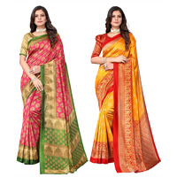 Yashika Women's Combo Art Silk Printed Saree With Blouse Piece Pack Of 2(ALIFA PINK-MINALI MUSTARD)