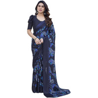 Yashika Women's Elegant Chiffon Saree Set with Matching Blouse - Unveiling Timeless Style and Grace in Every Draped Detail! Perfect for Special Occasions (AZ-YS-P1-SHALINI NAVY)