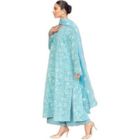 ANNI DESIGNER Women's Rayon Blend Printed Straight Kurta with Palazzo & Dupatta (Chetali Sky_S_Sky Blue_Small)