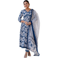 KLOSIA Women Anarkali Kurta and Pant Set with Dupatta (Large) White