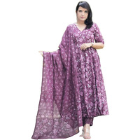 KLOSIA Women Printed Anarkali Kurta Pant with Dupatta (in, Alpha, M, Purple)