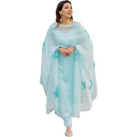 ANNI DESIGNER Women's Cotton Blend Straight Solid Kurta with Pant & Dupatta (Resoti Blue_L_Blue_Large)