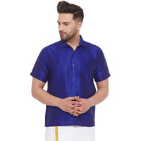 VASTRAMAY Men Cotton Silk Ethnic Shirt (Royal Blue_VASMSHBU001_42)