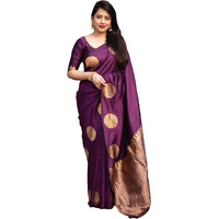 Yashika Women's Banarasi Kanjivaram Cotton Silk Woven Saree with Unstitched Blouse Material (AZ-YS-OG-SRIVALLI PURPLE)