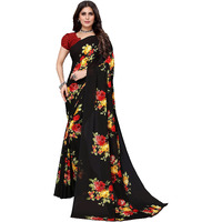 Yashika Women's Plain Polyester Printed Georgette Saree (APEXA Black