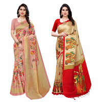 Yashika Women's Combo Art Silk Printed Saree With Blouse Piece Pack Of 2(AIR PEACH-RAJARANI CHICKU)