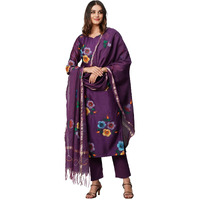 ANNI DESIGNER Women's Cotton Blend Straight Printed Kurta with Pant & Dupatta (Tank Violet_L_Violet_Large)