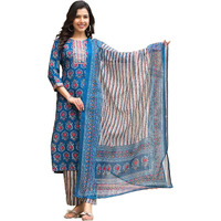 KLOSIA Women Straight Printed Kurta and Pant Set with Dupatta | Ethnic Set | Dupatta Set | Suit Set | Kurta Set | Wedding Suit | (X-Large) Aqua Blue
