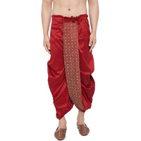 VASTRAMAY Men's Maroon Embroidred Ethnic Dhoti(Gold_Free Size_VASMDT010MA)