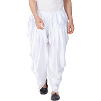 VASTRAMAY Mens Cotton Blend White Dhoti - Comfort, Classic Design for Festivals & Ceremonies | Solid Cowl Pattern Patiala Dhoti Pant| Ethnic Indian Wear for Men_VASMCDWH_36