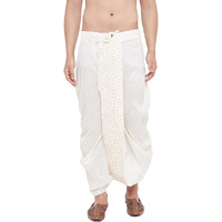 VASTRAMAY Men's Cream Silk Blend Embroidered Ethnic Dhoti(Gold_Free Size_VASMDT011CR)