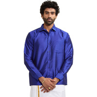 VASTRAMAY VM Mens Silk Blend Royal Blue Shirt - Effortless Style for Everyday Comfort | Ethnic South Indian Silk Shirt Full Sleeves | Modern Designs and Contemporary Fit_VASMSH002BU_42