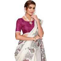 Yashika Women's Woven Latest Art Silk and Tassels Saree with Unstitched Blouse Material (AZ-YS-P3-NAFIZA-Parent-NEW_Cream Purple)