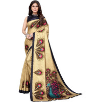 Yashika Women's Plain Printed Art Silk Saree (Golden PEACOCK01