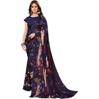Yashika Women's Trendy Printed Georgette Blue Color Saree with Blouse Material(RUBI NAVY)