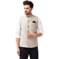 VASTRAMAY Men's Grey Silk Blend Nehru Jackets_VASMJ105BG_42