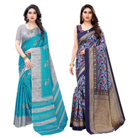 Yashika Women's Combo Art Silk Printed Saree With Blouse Piece Pack Of 2(NAURTA BLUE-SWATI NAVY)