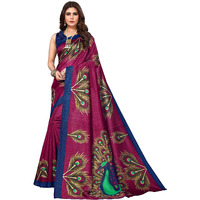 Yashika women's art silk kalamkari bhagalpuri and kashmiri style soft saree with blouse piece (Multi-Color_Free_Size) PURPLE PEACOCK