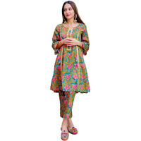Yashika Women's Cotton Blend Floral Printed Kurta Pant Set Suitable for Every Indian Occasion (AZ-YS-OG-KS2172-Parent_Green