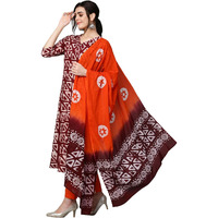 ANNI DESIGNER Women's Cotton Blend Printed Straight Kurta with Pant & Dupatta (Karka Op-Wine_S_Wine_Small)