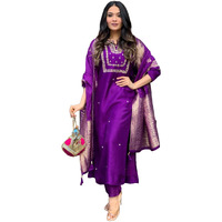 ANNI DESIGNER Women's Cotton Blend Straight Embroidered Kurta with Pant & Dupatta (MANUSHI BEGANI_XL_Begani_X-Large)