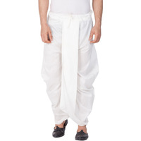 VASTRAMAY Men's White Silk Blend Readymade Elastic Traditional Dhoti  Comfortable Pre-Stitched Dhoti for Weddings, Festivals, and Special Occasions