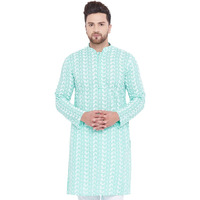 VASTRAMAY Mens Cotton Green and White Kurta - Elegance for Festivals & Events_VASMK094GN_42