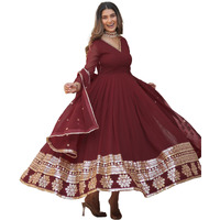 Wedani Faux Georgette Embroidered Anarkali Kurta Set for Womens (in, Alpha, XL, Regular, Maroon)