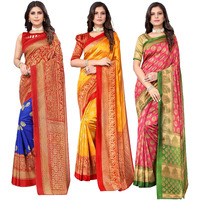 Yashika Women's Combo Art Silk Saree with Blouse Piece-Pack of 3(Metro ROYL BLU-MINALI Mustard-ALIFA Pink) Multicolor-12