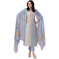 ANNI DESIGNER Women's Rayon Blend Straight Printed Kurta with Pant & Dupatta (Zaggu Blue_XL_Blue_X-Large)